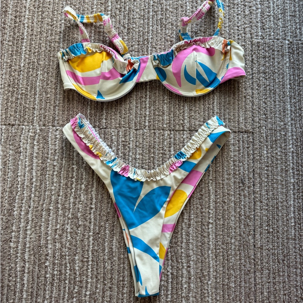 Aurelle Ruffle Abstract Bikini Set